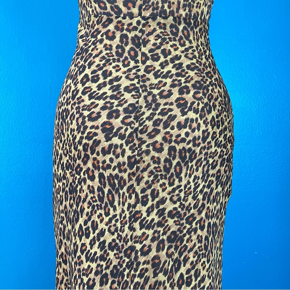 STAUD Lea Leopard Print Maxi Dress w/ Side Slit & Puff Sleeves Size 2 - Picture 9 of 16